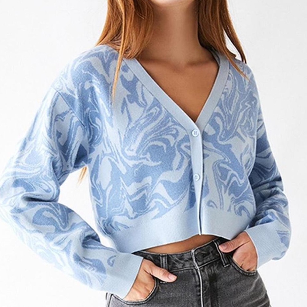 PacSun LA Hearts Swirl Sweater Cardigan Blue